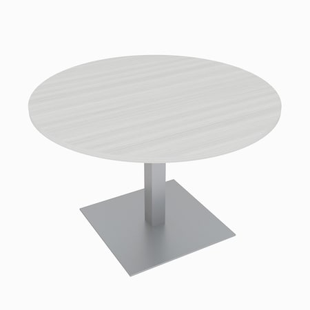 Small 42in. Round Meeting Table, Square Metal Base, 4 Person Table, Harmony Series, White Cypress